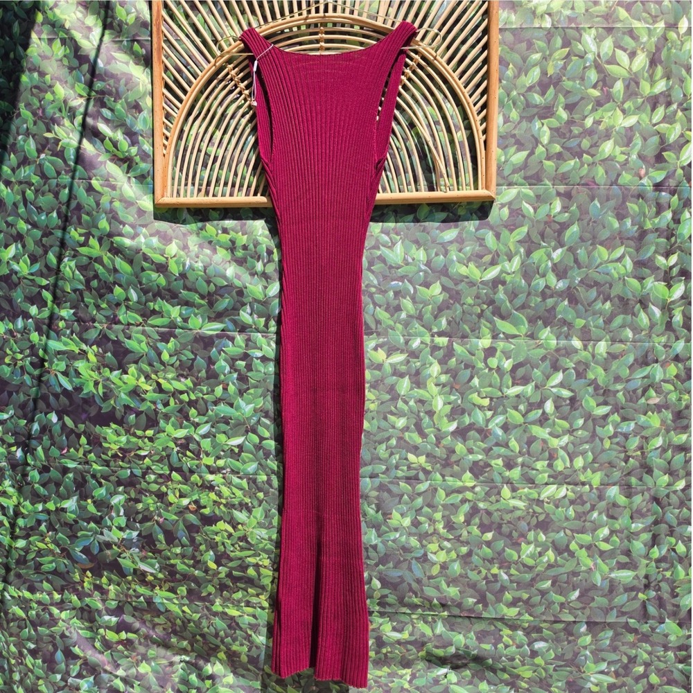 Edit by Nine Burgundy Ribbed Knit Sleeveless Maxi Dress Low Back TD1225 Large